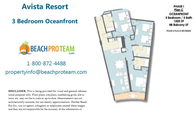 Avista Resort Floor Plan C - 3 Bedroom Oceanfront